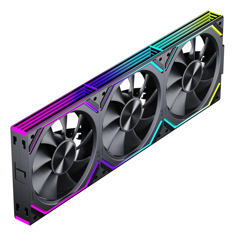 Jungle Leopard Interstellar V2 RS 120mm Case Fan Infinity Mirror Module Daisy-Chain ARGB Fan Triple Pack Suitable PC Cooling Fans 360mm AIO Cooler(Black-3Pack) - Image 1